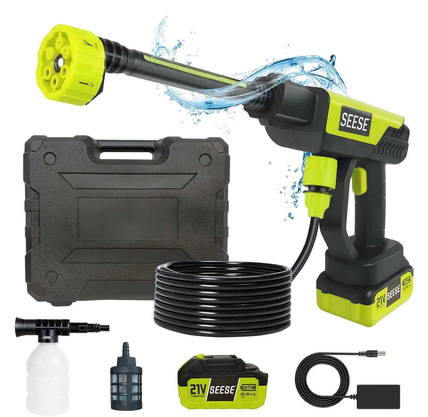 Cordless High-Pressure Washer and Single-Port Charging Dock—Portable, bottle-fed cleaning equipment suitable for car washing, home cleaning, and garden watering.