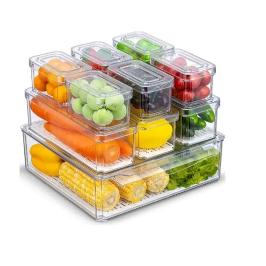 10 Pack Refrigerator Pantry Organizer BinsStackable Fridge Organizer Bins with LidsContainer Kitchen Set Storage Clear PETMaterial Odor-Resistant Space-Saving