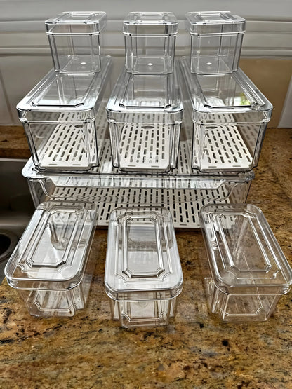 10 Pack Refrigerator Pantry Organizer BinsStackable Fridge Organizer Bins with LidsContainer Kitchen Set Storage Clear PETMaterial Odor-Resistant Space-Saving