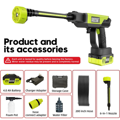 Cordless High-Pressure Washer and Single-Port Charging Dock—Portable, bottle-fed cleaning equipment suitable for car washing, home cleaning, and garden watering.