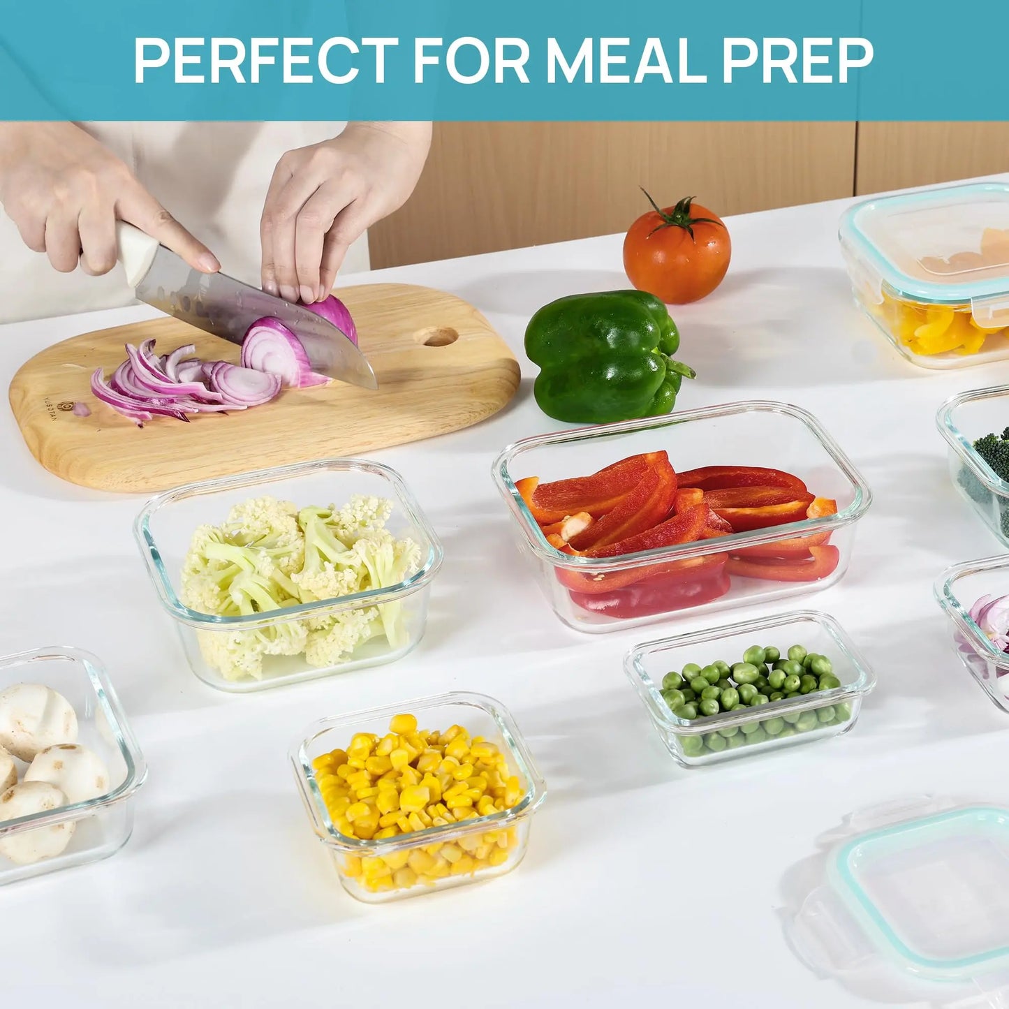 Premium 18-piece glass food storage container set with airtight lids; BPA-free and reusable, suitable for meal prep, lunches, salads, and storing soups; includes rectangular and square shapes, featuring silicone sealing rings.