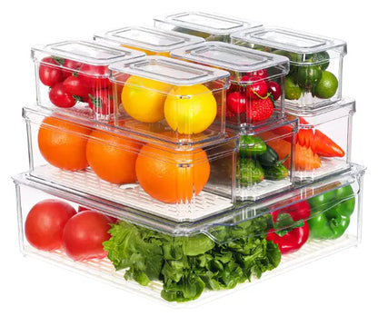 10 Pack Refrigerator Pantry Organizer BinsStackable Fridge Organizer Bins with LidsContainer Kitchen Set Storage Clear PETMaterial Odor-Resistant Space-Saving