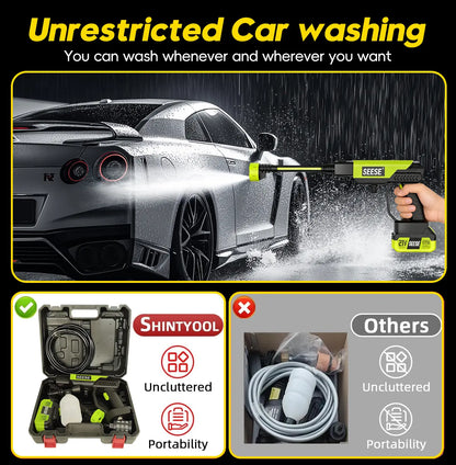 Cordless High-Pressure Washer and Single-Port Charging Dock—Portable, bottle-fed cleaning equipment suitable for car washing, home cleaning, and garden watering.