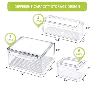 10 Pack Refrigerator Pantry Organizer BinsStackable Fridge Organizer Bins with LidsContainer Kitchen Set Storage Clear PETMaterial Odor-Resistant Space-Saving