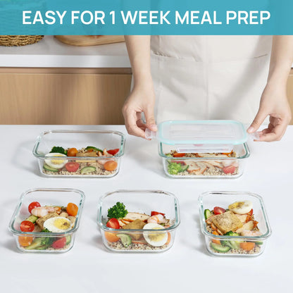 Premium 18-piece glass food storage container set with airtight lids; BPA-free and reusable, suitable for meal prep, lunches, salads, and storing soups; includes rectangular and square shapes, featuring silicone sealing rings.