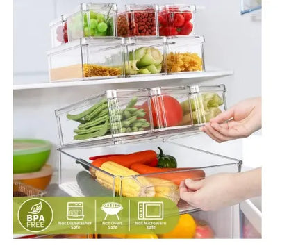 10 Pack Refrigerator Pantry Organizer BinsStackable Fridge Organizer Bins with LidsContainer Kitchen Set Storage Clear PETMaterial Odor-Resistant Space-Saving