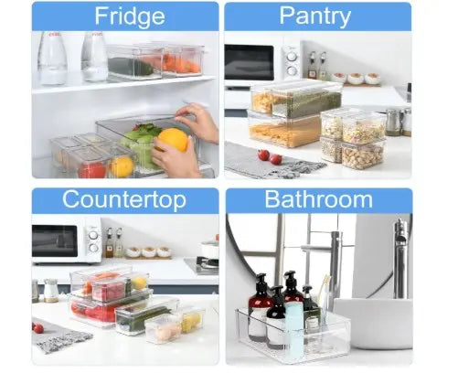 10 Pack Refrigerator Pantry Organizer BinsStackable Fridge Organizer Bins with LidsContainer Kitchen Set Storage Clear PETMaterial Odor-Resistant Space-Saving